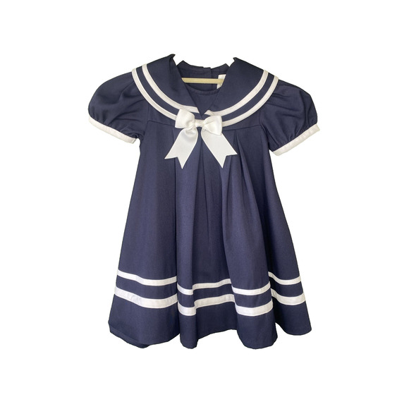Rare Editions Girls Size 3T Toddler Sailor Nautical Navy Blue & White Retro - Picture 1 of 11